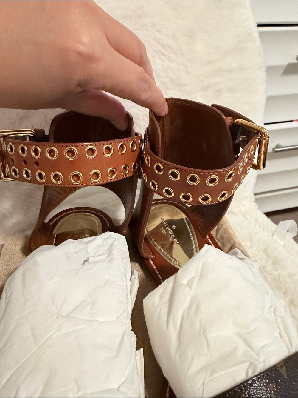 Louis Vuitton Brown Leather Grommet Strap Sandals